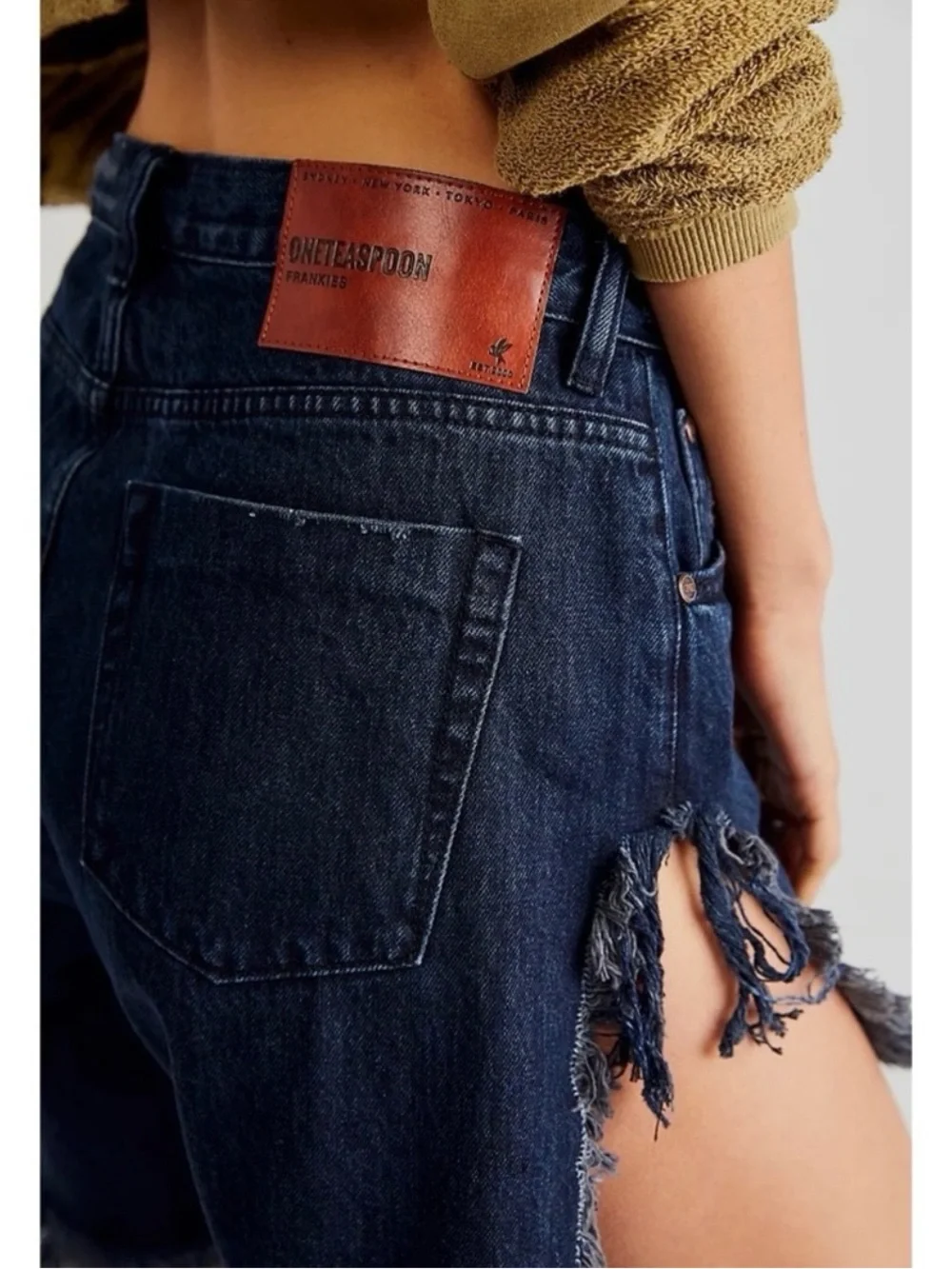 One Teaspoon Frankies High Waist Long Length Denim Shorts Fox Black Size 25